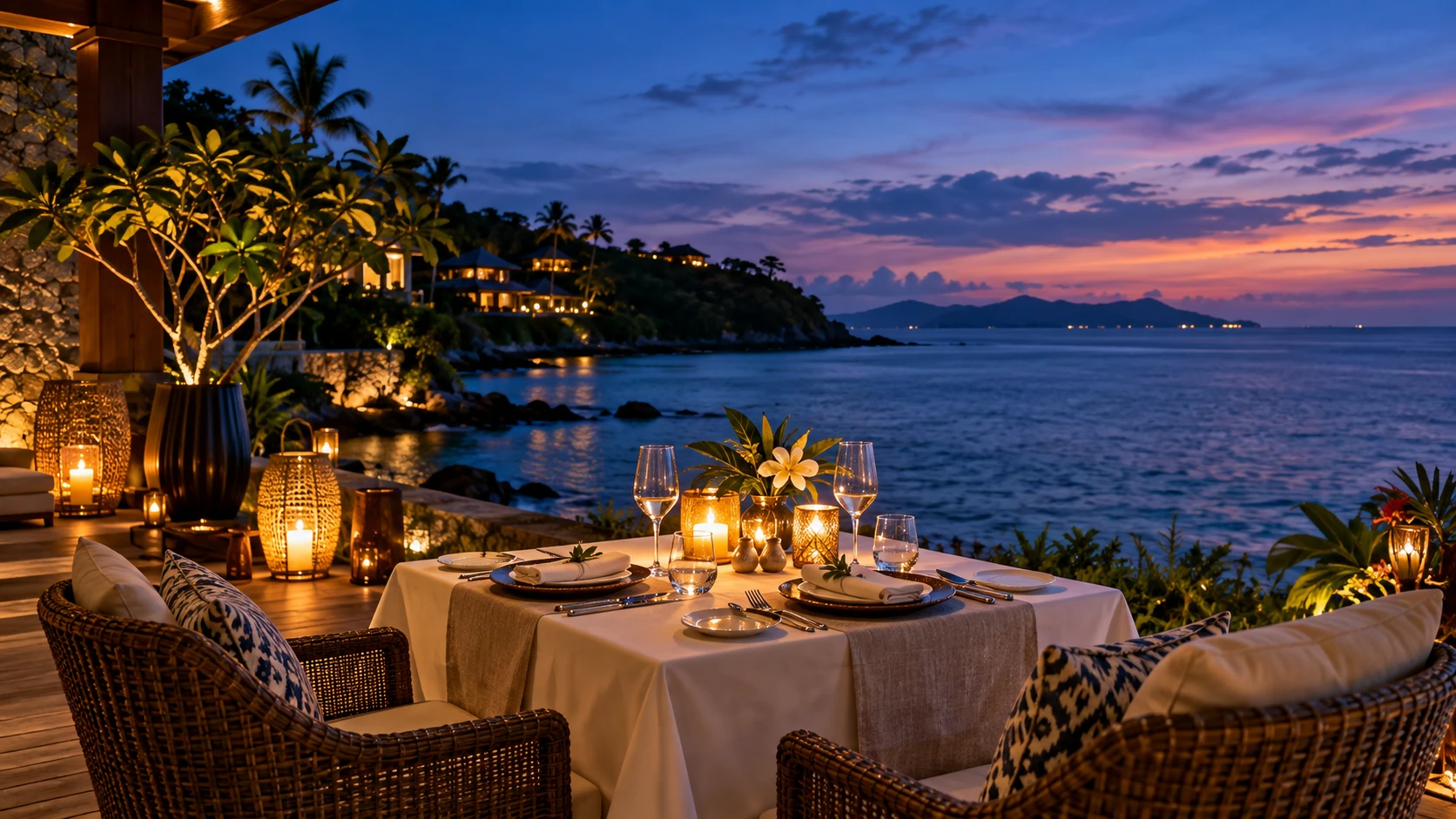 Candlelit dinner for two beside the sea
