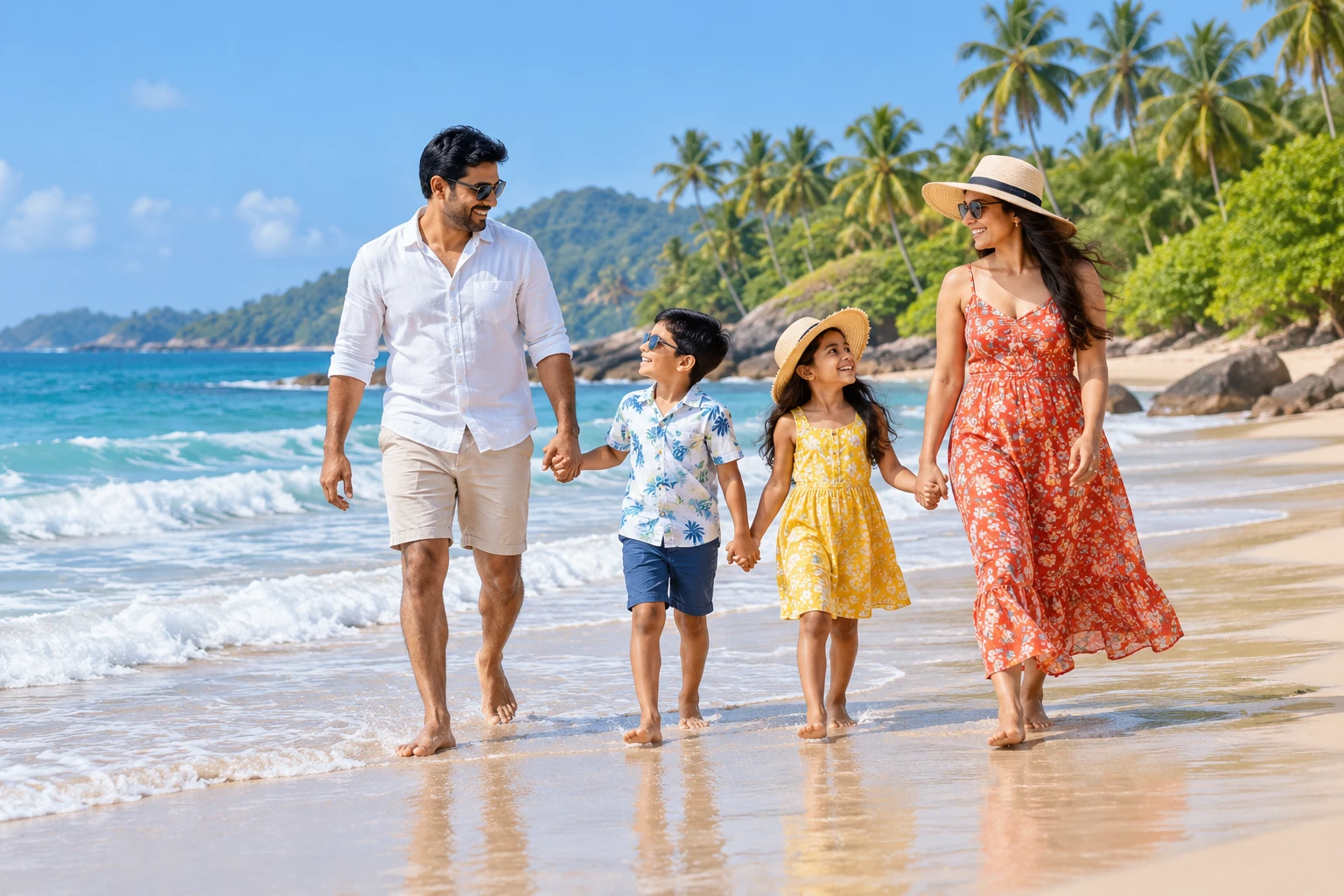 Parents and children travelling together on a beach holiday